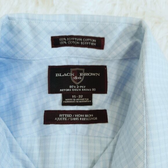 👠 5 for $25 MEN'S BLACK BROWN 1826 FITTED NON IRON DRESS SHIRT SIZE 15 - Picture 3 of 5